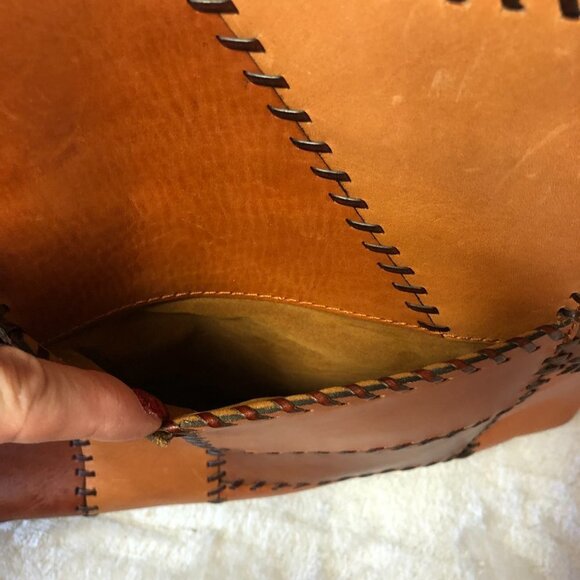 PATRICIA NASH Nevoso Patchwork Whip Stitch Leather Purse Double Zip Tote Bag - Picture 9 of 14